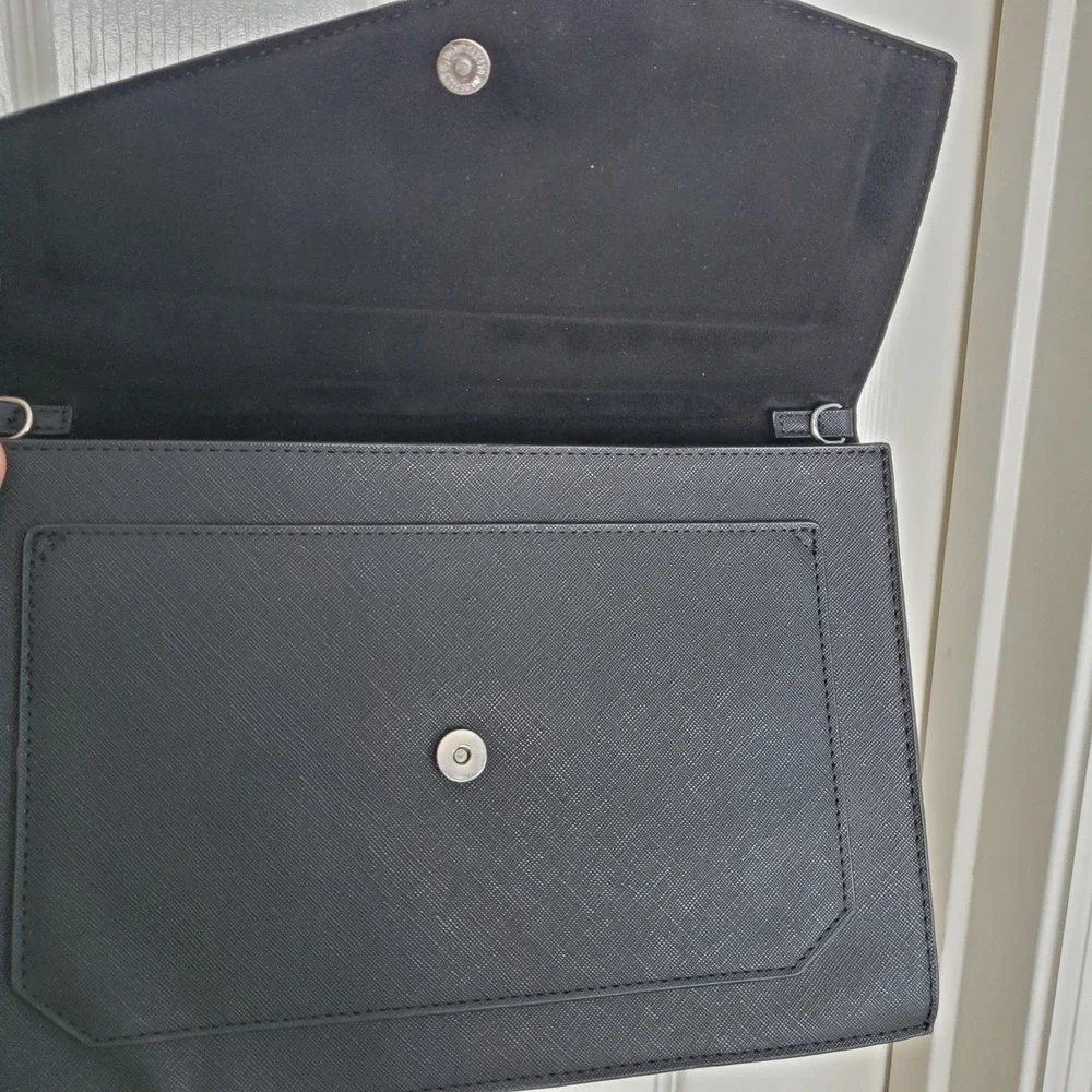 Steve Madden‎ Black Studded Envelope Clutch Crossbody Bag Saffiano Handbag